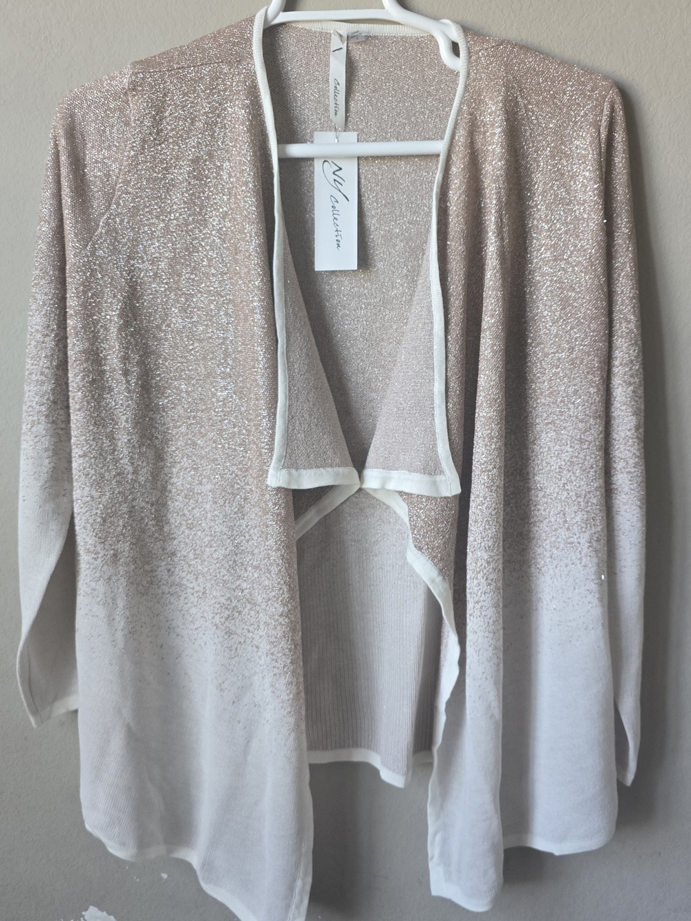 NY Collection Beige to White Ombre Open Front Cardigan